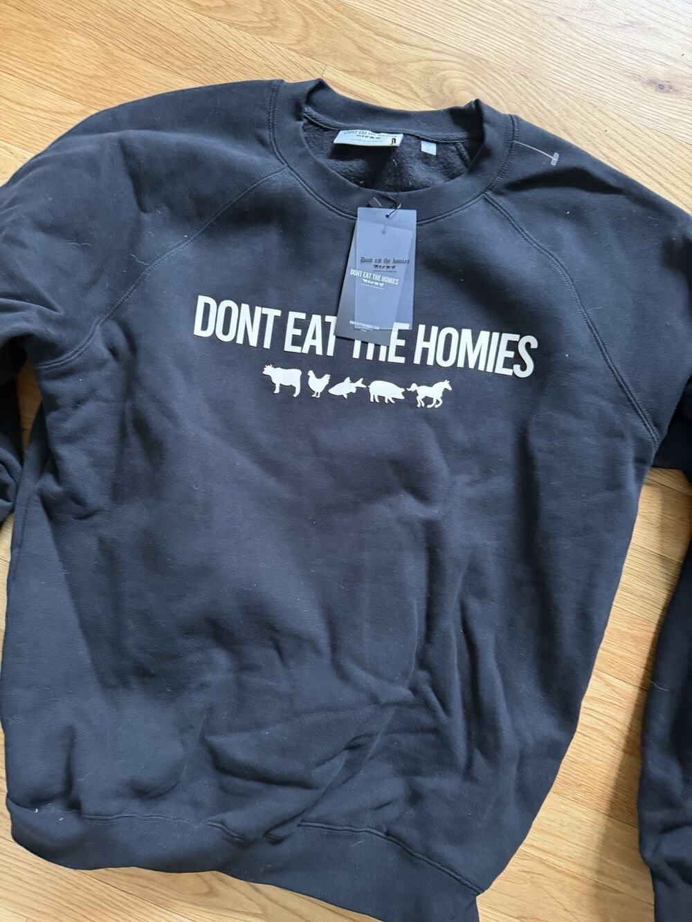 OG "Don't Eat the Homies" Long Sleeve Black Crewneck Sweatshirt, Men's Small
